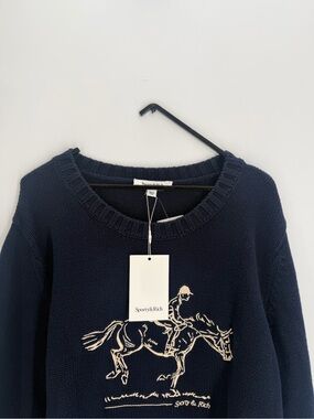 Sporty & Rich Horse Embroidered Knitted Sweater In Navy